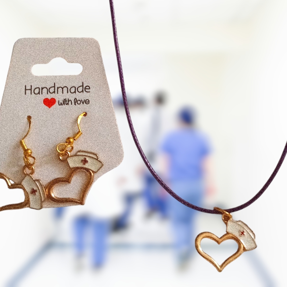 Handmade Gold Heart Nurse Jewelry Set
